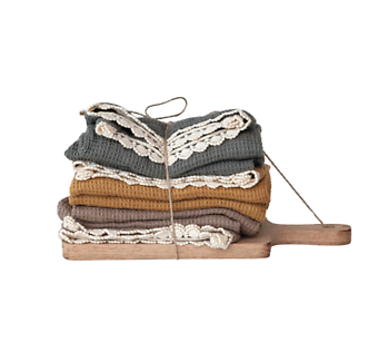 Cotton Waffle Weave Tea Towels w/ Cheese Cutting Board- Set