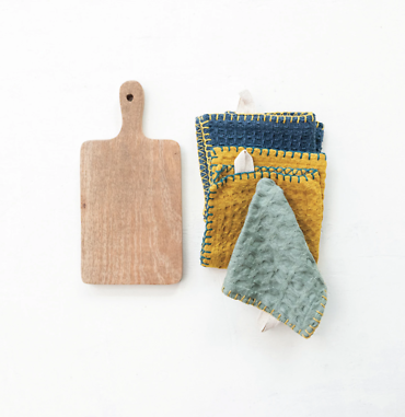 Cotton Waffle Weave Dish Cloths w/ Cheese/Cutting Board- Set